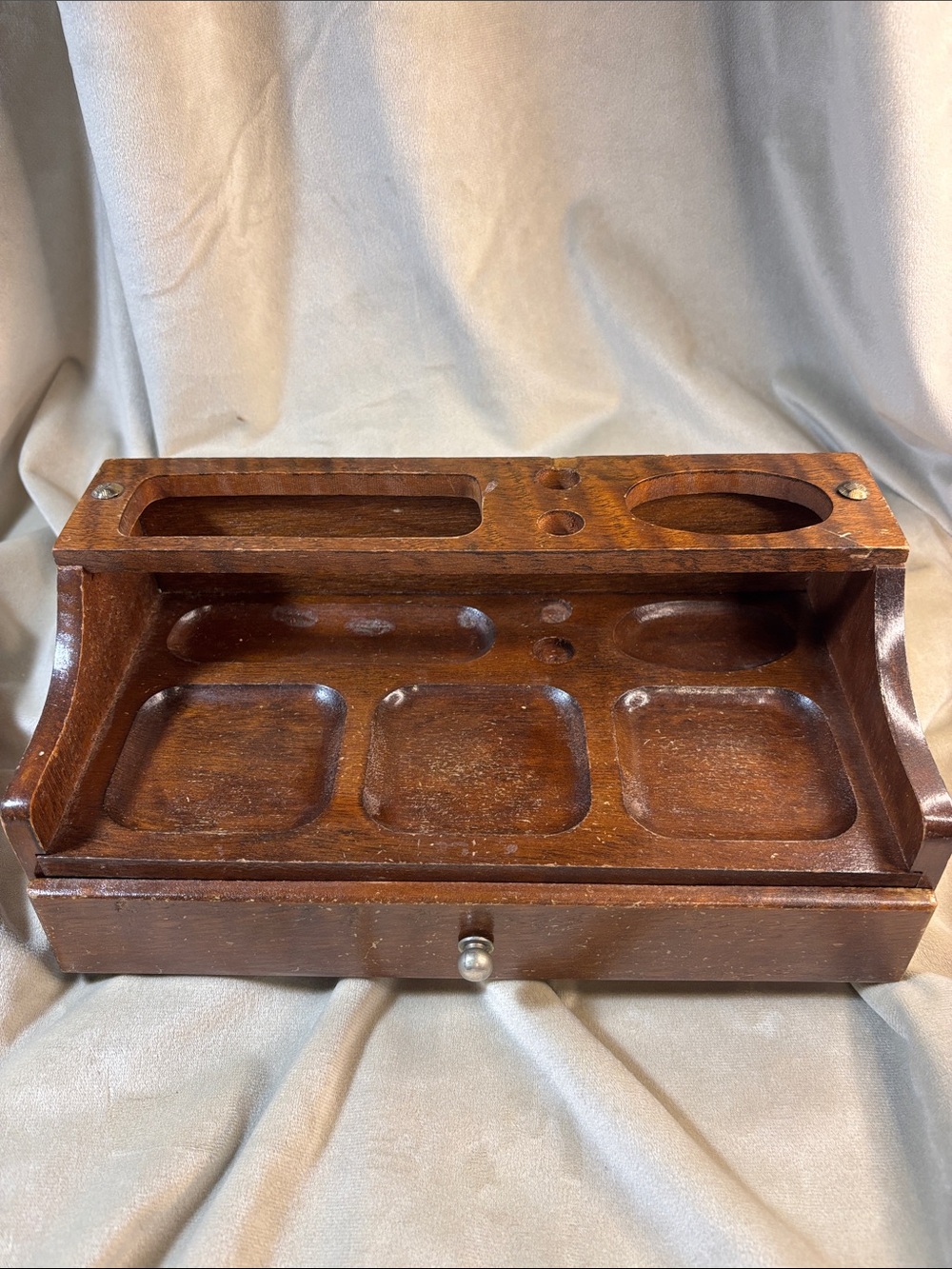 Mid Century Wooden Desk Organizer with Drawer